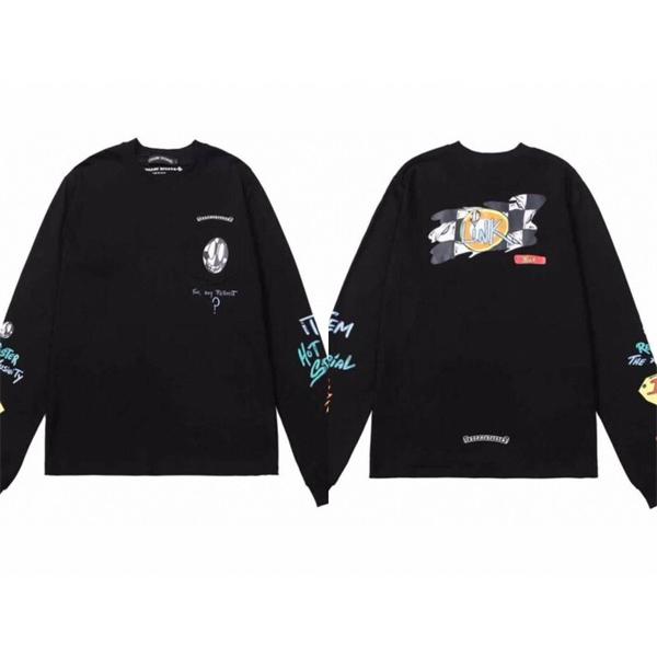クロムハーツ 偽物 ストリートエッジ グラフィック長袖Tシャツ ブラックアートデザイン CHROME HEARTS