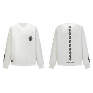 CHROME HEARTS スーパーコピー シンプルラグジュアリー ホワイト長袖Tシャツ クロスラインプリント クロムハーツ