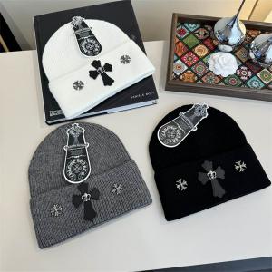 CHROME HEARTS コピー スリーシルバークロス ニットキャップ 上質ウール素材 クロムハーツ