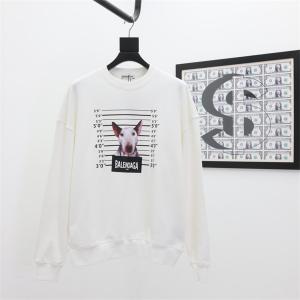 バレンシアガ コピー トレーナー 犬プリント ホワイト カジュアル ユニセックス 長袖 スウェット BALENCIAGA