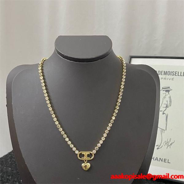セリーヌ Celine 2025秋冬新作 ハートチャーム ラインストーン ネックレス スーパーコピー