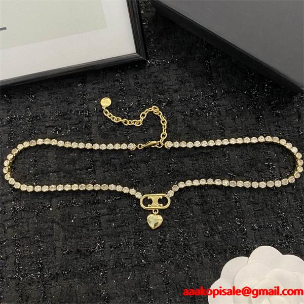 セリーヌ Celine 2025秋冬新作 ハートチャーム ラインストーン ネックレス スーパーコピー