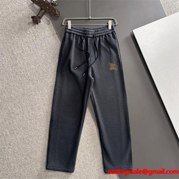 チャコールグレー シンプル バーバリー Burberry 偽物  秋冬ストレートパンツ さりげないロゴデザイン