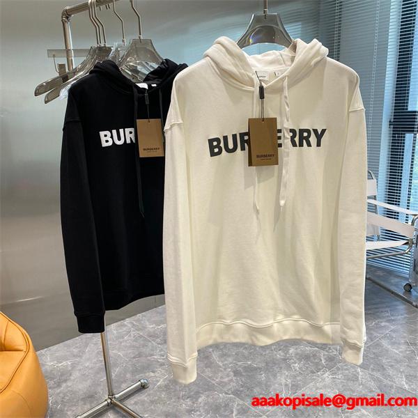 白黒 2 色 秋冬でも快適 バーバリーコピーロン T パーカー シンプル上品 Burberry