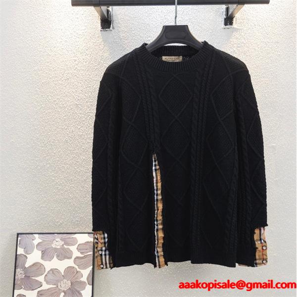 黒色格調 秋冬特選 バーバリー 偽物 ニットBurberry  格子柄アクセント 売れ筋おすすめモデル