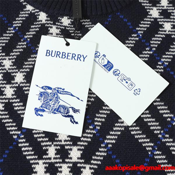 Burberry 紺色格子柄デザイン 秋冬大人気定番 バーバリー 偽物 クルーネックニット スーパーコピークオリティ