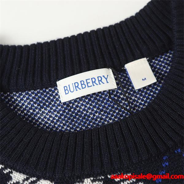 Burberry 紺色格子柄デザイン 秋冬大人気定番 バーバリー 偽物 クルーネックニット スーパーコピークオリティ