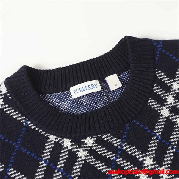 Burberry 紺色格子柄デザイン 秋冬大人気定番 バーバリー 偽物 クルーネックニット スーパーコピークオリティ