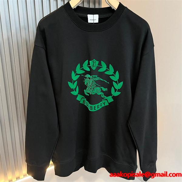 Burberry 黒色緑ロゴアクセント 2025秋冬定番ファッション バーバリー コピー パーカー 日常使い万能