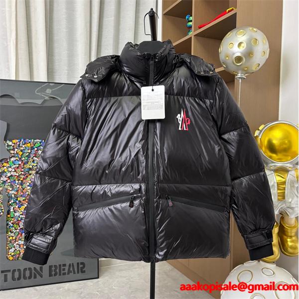 光沢感豊富 ブラック個性的 ハイテクテクスチャー モンクレール 偽物 ダウンジャケット Moncler 2025秋冬