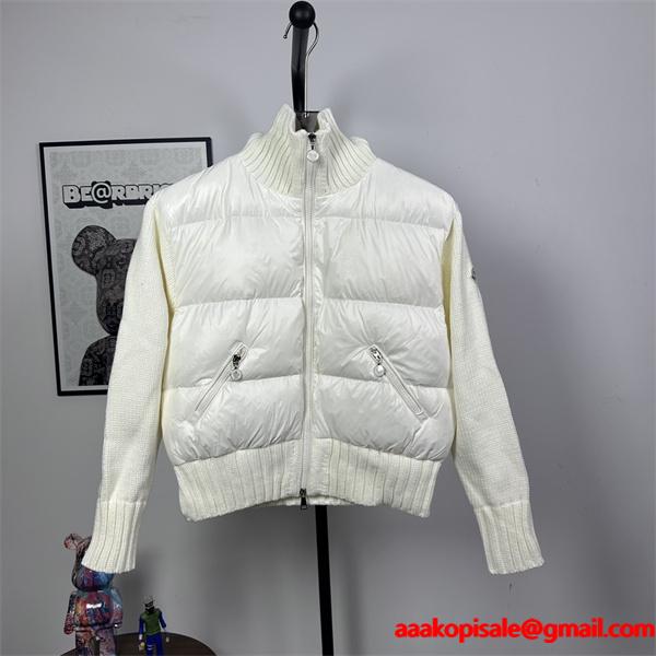 ホワイト ニット袖拼接 エレガントデザイン モンクレール コピー ダウンジャケット Moncler 冬の典雅