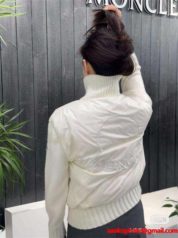 ホワイト ニット袖拼接 エレガントデザイン モンクレール コピー ダウンジャケット Moncler 冬の典雅