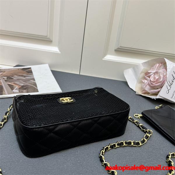 ブラック メッシュデザイン チェーンアクセント シャネル スーパーコピー ショルダーバッグ Chanel 2025秋冬