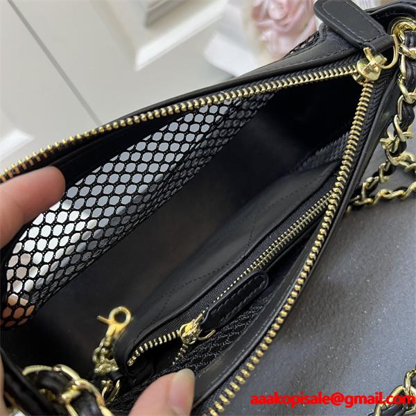 ブラック メッシュデザイン チェーンアクセント シャネル スーパーコピー ショルダーバッグ Chanel 2025秋冬