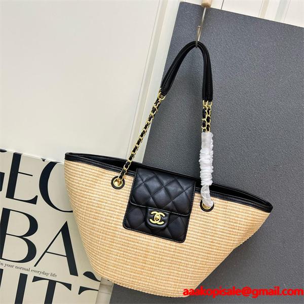 ナチュラル ストローデザイン チェーンアクセント シャネル コピー トートバッグ Chanel 冬の温もり