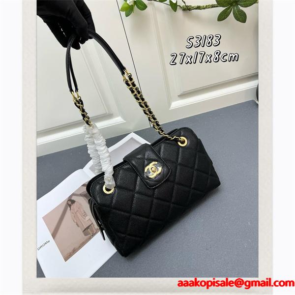 ブラック ダイヤ柄縫製 チェーンアクセント シャネル スーパーコピー ハンドバッグ Chanel 冬の夜の装い