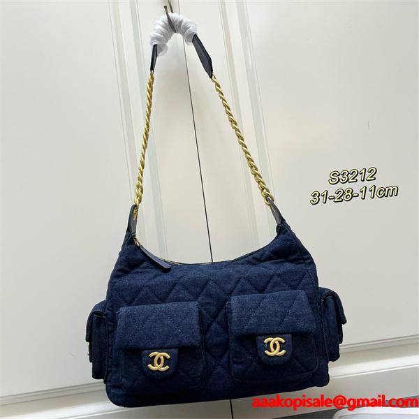 Chanel 冬の清新 デニムブルー ダイヤ柄縫製 チェーンアクセント シャネル コピー ショルダーバッグ