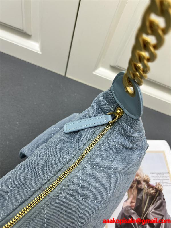 Chanel 冬の清新 デニムブルー ダイヤ柄縫製 チェーンアクセント シャネル コピー ショルダーバッグ