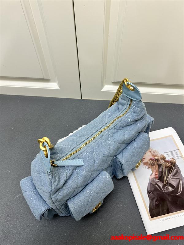 Chanel 冬の清新 デニムブルー ダイヤ柄縫製 チェーンアクセント シャネル コピー ショルダーバッグ