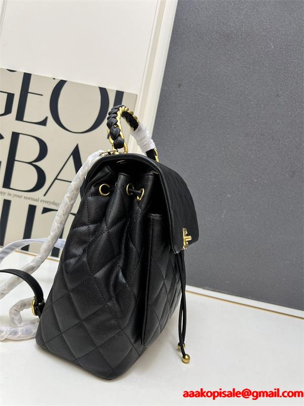  Chanel 冬の機動性 ブラック ダイヤ柄縫製 チェーンハンドル シャネル スーパーコピー リュック