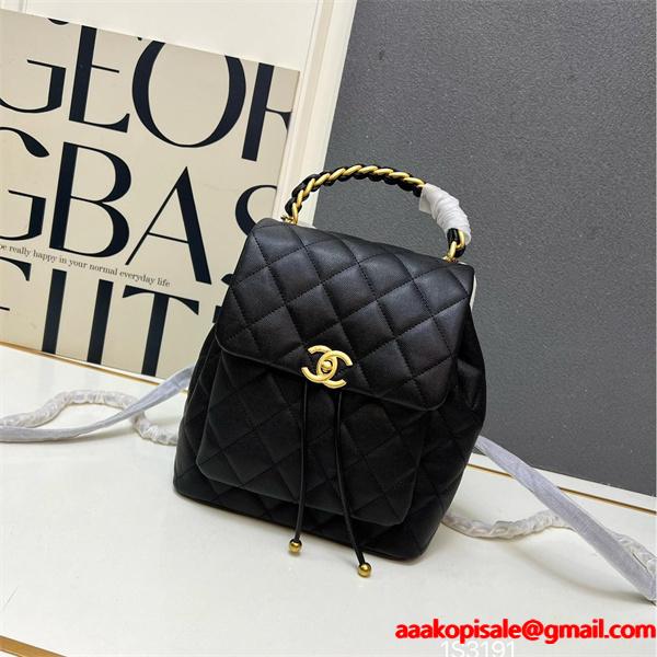  Chanel 冬の機動性 ブラック ダイヤ柄縫製 チェーンハンドル シャネル スーパーコピー リュック