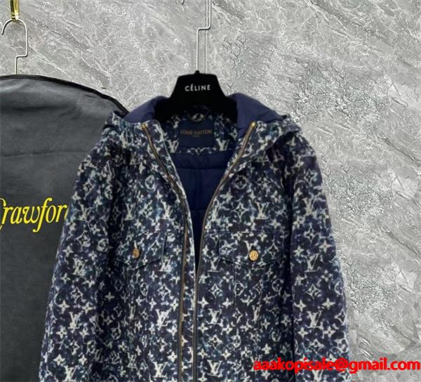 2025秋冬人気 高保温 激安通販限定 Louis Vuitton ルイヴィトン コピー モノグラム デニム ダウンジャケット 防寒デザイン
