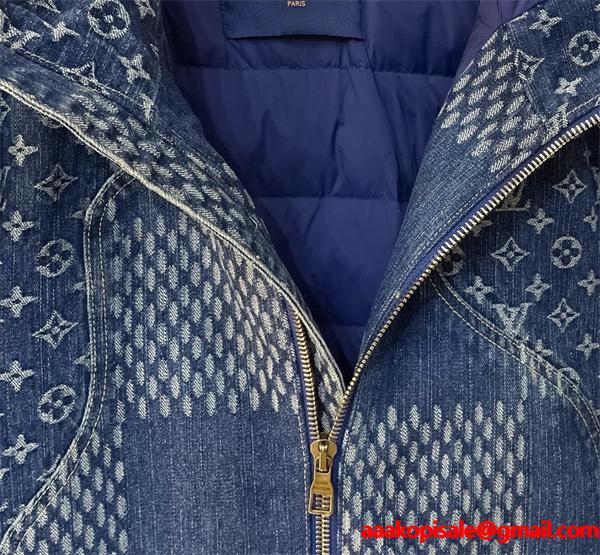  Louis Vuitton ルイヴィトン 偽物 デニムダウンジャケット 秋冬限定 高級感溢れる 人気 ネイビーブルー パッチワークデザイン