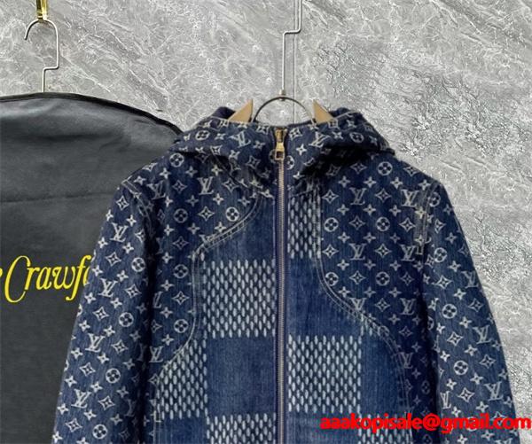  Louis Vuitton ルイヴィトン 偽物 デニムダウンジャケット 秋冬限定 高級感溢れる 人気 ネイビーブルー パッチワークデザイン