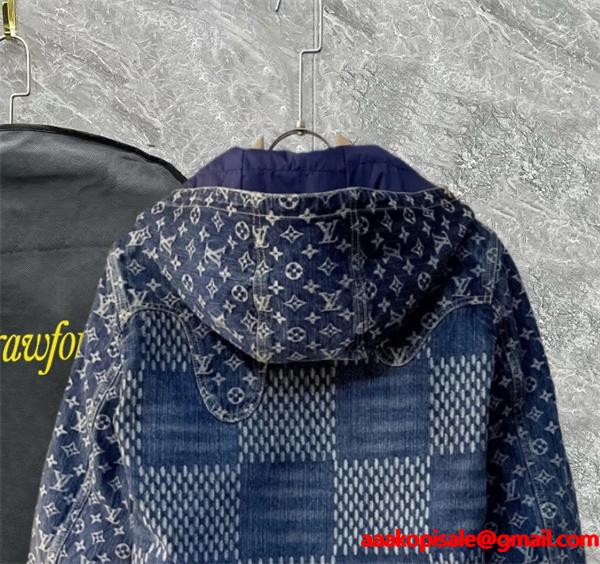  Louis Vuitton ルイヴィトン 偽物 デニムダウンジャケット 秋冬限定 高級感溢れる 人気 ネイビーブルー パッチワークデザイン