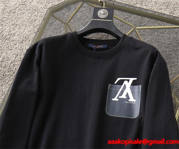 大人シック 上品スタイル Louis Vuitton ルイヴィトン 偽物 ポケットロゴ ブラック パーカー ホワイト 