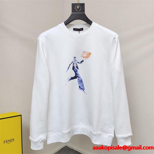 秋冬注目 優雅シルエット 高品質 ホワイトアートプリント Louis Vuitton ルイヴィトン コピー パーカー