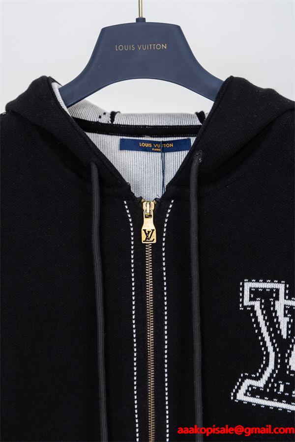 2025秋冬新作 高品質 ネイビーロゴ刺繍 Louis Vuitton ルイヴィトン コピー パーカー 最新コレクション