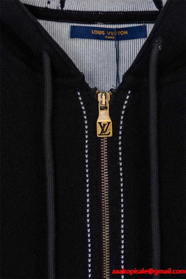 2025秋冬新作 高品質 ネイビーロゴ刺繍 Louis Vuitton ルイヴィトン コピー パーカー 最新コレクション