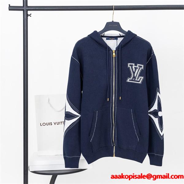 2025秋冬新作 高品質 ネイビーロゴ刺繍 Louis Vuitton ルイヴィトン コピー パーカー 最新コレクション