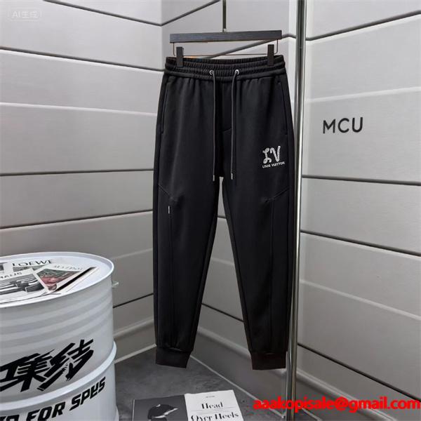 Louis Vuitton ルイヴィトン コピー スウェットパンツ2025秋冬新作 ブラック モノグラムロゴデザイン ブラック