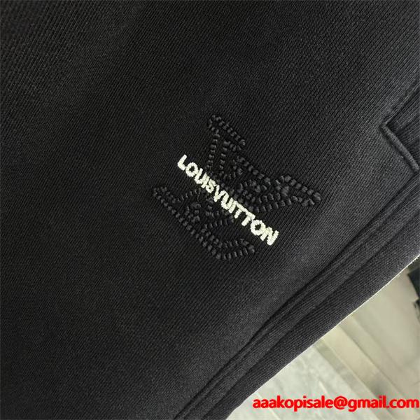 2025秋冬限定 モノグラム切替デザイン Louis Vuitton ルイヴィトン 偽物 ジョガーパンツ ブラック