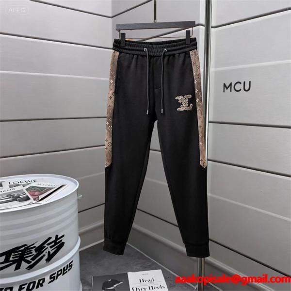 2025秋冬限定 モノグラム切替デザイン Louis Vuitton ルイヴィトン 偽物 ジョガーパンツ ブラック