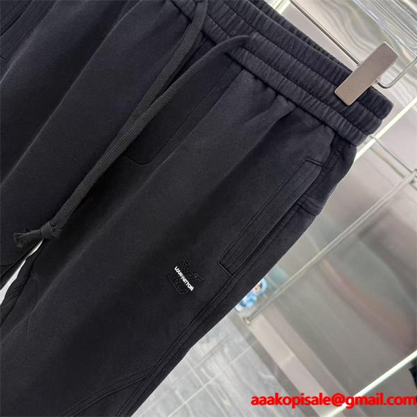 2025秋冬限定 モノグラム切替デザイン Louis Vuitton ルイヴィトン 偽物 ジョガーパンツ ブラック