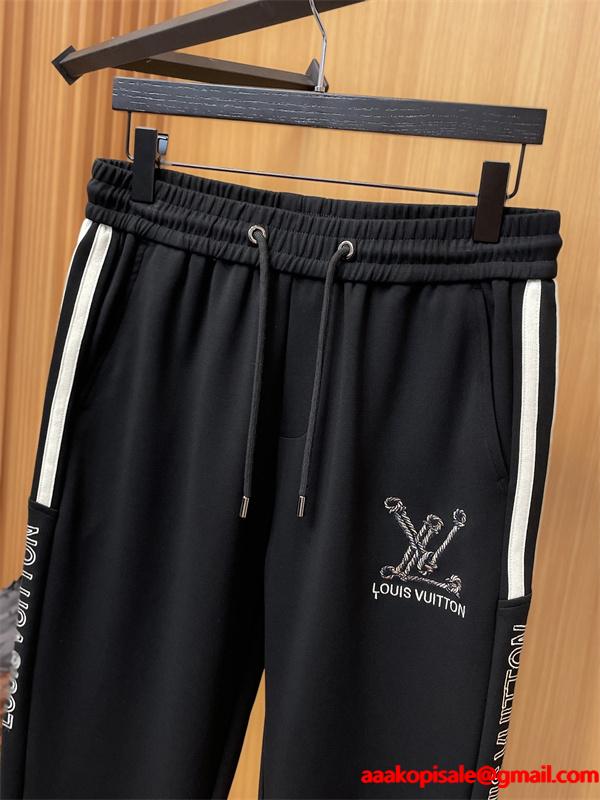 売れ筋おすすめモデル ブラックサイドラインロゴ Louis Vuitton ルイヴィトン スーパーコピー トラックパンツ