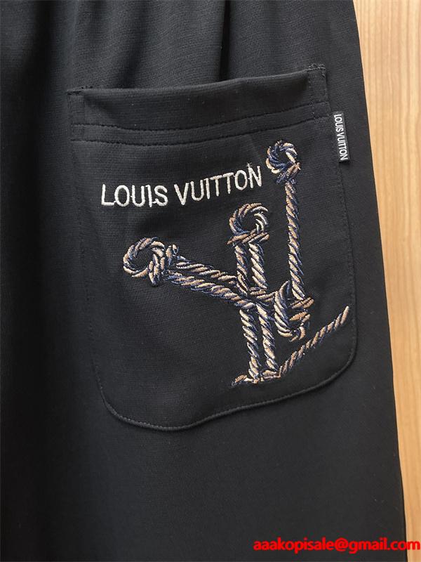 売れ筋おすすめモデル ブラックサイドラインロゴ Louis Vuitton ルイヴィトン スーパーコピー トラックパンツ