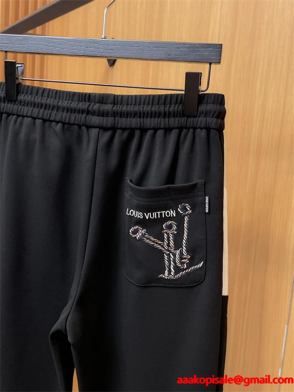 売れ筋おすすめモデル ブラックサイドラインロゴ Louis Vuitton ルイヴィトン スーパーコピー トラックパンツ