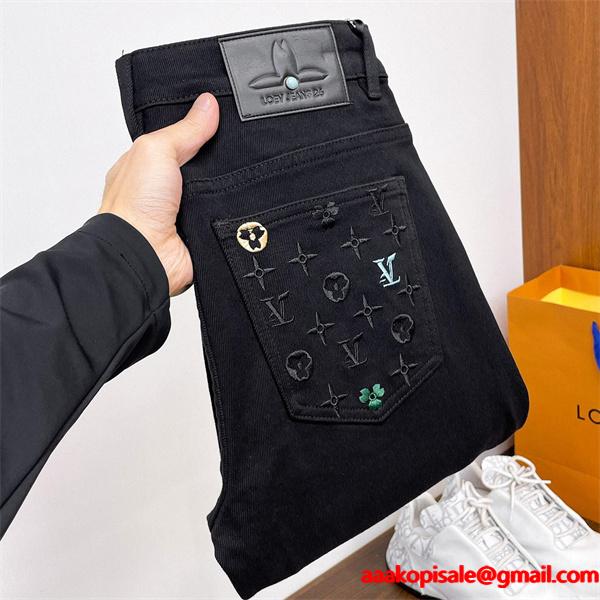 Louis Vuitton ルイヴィトン コピー ブラックデニム 秋冬スタイルおすすめ  モノグラム刺繍デザイン 
