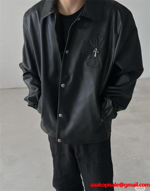 Chrome Hearts クロムハーツ 2025秋冬新作 ブラック シンプル クロス刺繍デザイン 偽物 レザージャケット