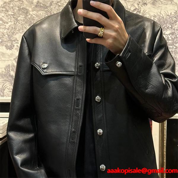 2025秋冬限定 ブラック Chrome Hearts クロムハーツ スカルボタンデザイン スーパーコピー レザージャケット