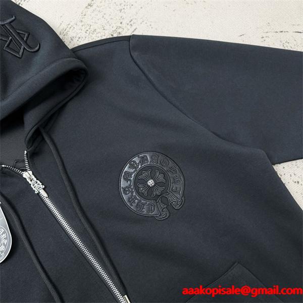 Chrome Hearts クロムハーツ 2025秋冬限定 ブラック クロスジップデザイン 偽物 パーカー 季節限定モデル