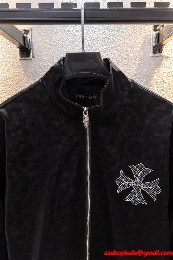 暖冬新作 ブラック クロス刺繍デザイン Chrome Hearts クロムハーツ スーパーコピー ジャケット 裏起毛