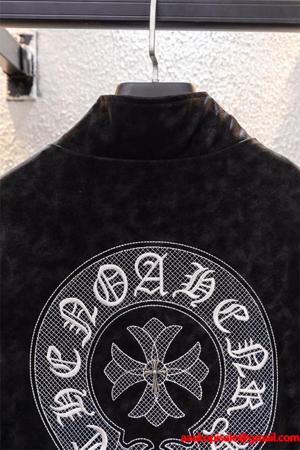 暖冬新作 ブラック クロス刺繍デザイン Chrome Hearts クロムハーツ スーパーコピー ジャケット 裏起毛