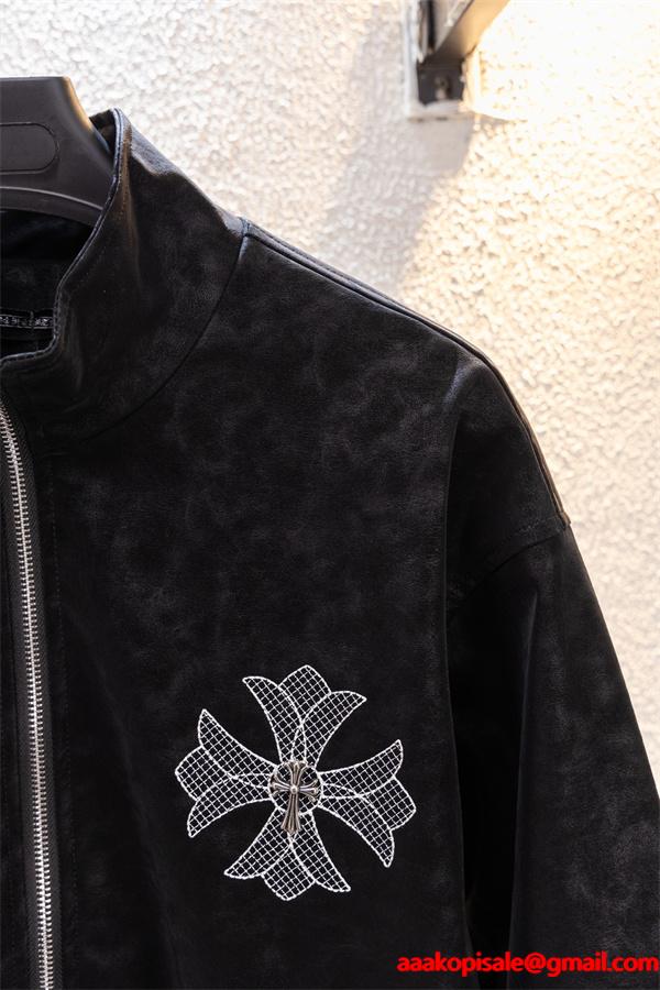暖冬新作 ブラック クロス刺繍デザイン Chrome Hearts クロムハーツ スーパーコピー ジャケット 裏起毛