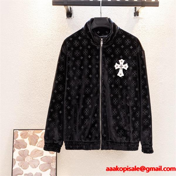 冬季限定 Chrome Hearts クロムハーツ ブラック モノグラム クロス刺繍デザイン 偽物 ベロアジャケット