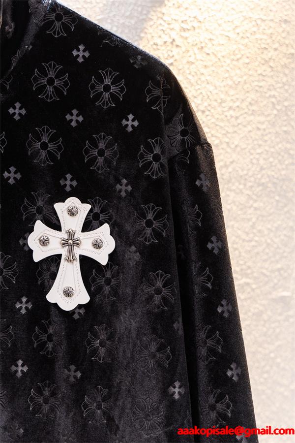 冬季限定 Chrome Hearts クロムハーツ ブラック モノグラム クロス刺繍デザイン 偽物 ベロアジャケット